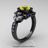Classic 14K Black Gold 1.0 Ct Yellow Sapphire Diamond Engagement Ring Wedding Ring R510-14KBGDYS