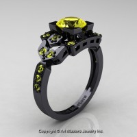 Classic 14K Black Gold 1.0 Ct Yellow Sapphire Engagement Ring Wedding Ring R510-14KBGYS