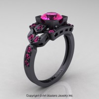 Classic 14K Flat Black Gold 1.0 Ct Pink Sapphire Engagement Ring Wedding Ring R510-14KFBGPS