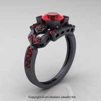 Classic 14K Flat Black Gold 1.0 Ct Rubies Engagement Ring Wedding Ring R510-14KFBGR