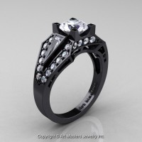Edwardian 14K Black Gold 1.0 Ct Russian Cubic Zirconia Diamond Engagement Ring R285-14KBGDCZ