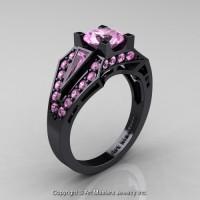 Edwardian 14K Black Gold 1.0 Ct Light Pink Sapphire Engagement Ring R285-14KBGLPS