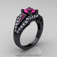 Edwardian 14K Black Gold 1.0 Ct Pink Sapphire Diamond Engagement Ring R285-14KBGDPS