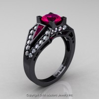 Edwardian 14K Black Gold 1.0 Ct Rose Ruby Diamond Engagement Ring R285-14KBGDRR