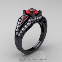 Edwardian 14K Black Gold 1.0 Ct Ruby Diamond Engagement Ring R285-14KBGDR