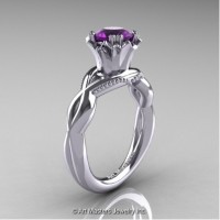 Faegheh Modern Classic 14K White Gold 1.0 Ct Amethyst Solitaire Engagement Ring R290-14KWGAM