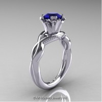 Faegheh Modern Classic 14K White Gold 1.0 Ct Blue Sapphire Solitaire Engagement Ring R290-14KWGBS