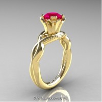 Faegheh Modern Classic 14K Yellow Gold 1.0 Ct Rose Ruby Solitaire Engagement Ring R290-14KYGRR