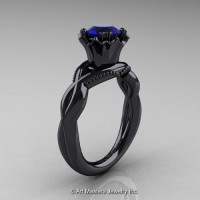 Modern Classic 14K Black Gold 1.0 Ct Blue Sapphire Faegheh Engagement Ring R290-14KBGBS