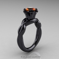 Modern Classic 14K Black Gold 1.0 Ct Orange Sapphire Faegheh Engagement Ring R290-14KBGOS