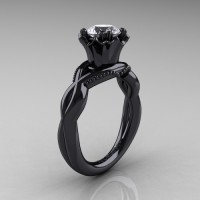 Modern Classic 14K Black Gold 1.0 Ct White Sapphire Faegheh Engagement Ring R290-14KBGWS