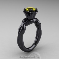 Modern Classic 14K Black Gold 1.0 Ct Yellow Sapphire Faegheh Engagement Ring R290-14KBGYS