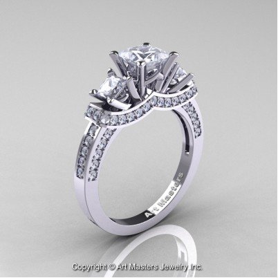 French-14K-White-Gold-Three-Stone-White-Sapphire-Diamond-Wedding-Ring-Engagement-Ring-Bridal-R183-14KWGDWS-P-402×402