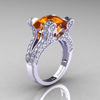 French Vintage 14K White Gold 3.0 CT Orange Sapphire Diamond Pisces Wedding Ring Engagement Ring Y228-14KWGDOS