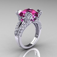 French Vintage 14K White Gold 3.0 CT Pink Sapphire Diamond Pisces Wedding Ring Engagement Ring Y228-14KWGDPS