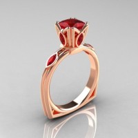 Modern Antique 14K Rose Gold 1.20 CT Princess Marquise Ruby Solitaire Ring R219-14KRGR