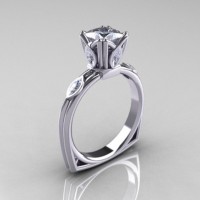 Modern Antique 10K White Gold 1.20 CT Princess Marquise Cubic Zirconia Solitaire Ring R219-10KWGCZ
