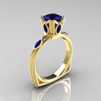 Modern Antique 14K Yellow Gold 1.20 CT Princess Marquise Blue Sapphire Solitaire Ring R219-14KYGBS