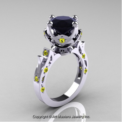 Modern-Antique-White-Gold-Black-Diamond-Yellow-Sapphire-Solitaire-Wedding-Ring-R214-WGYSBD-P-402×402