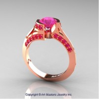 Modern French 14K Rose Gold 1.0 Ct Pink Sapphire Engagement Ring Wedding Ring R376-14KRGPS
