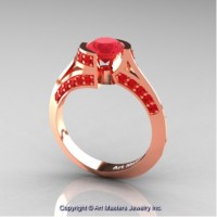 Modern French 14K Rose Gold 1.0 Ct Ruby Engagement Ring Wedding Ring R376-14KRGR