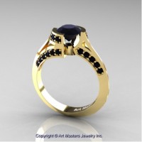 Modern French 14K Yellow Gold 1.0 Ct Black Diamond Engagement Ring Wedding Ring R376-14KYGBD