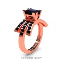 Victorian Inspired 14K Rose Gold 1.0 Ct Emerald Cut Black Diamond Wedding Ring Engagement Ring R344-14KRGBD