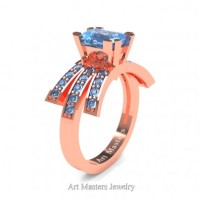 Victorian Inspired 14K Rose Gold 1.0 Ct Emerald Cut Blue Topaz Wedding Ring Engagement Ring R344-14KRGBT