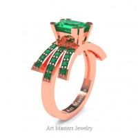 Victorian Inspired 14K Rose Gold 1.0 Ct Emerald Cut Emerald Wedding Ring Engagement Ring R344-14KRGEM
