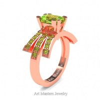 Victorian Inspired 14K Rose Gold 1.0 Ct Emerald Cut Peridot Wedding Ring Engagement Ring R344-14KRGP
