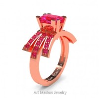 Victorian Inspired 14K Rose Gold 1.0 Ct Emerald Cut Pink Sapphire Wedding Ring Engagement Ring R344-14KRGPS