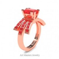 Victorian Inspired 14K Rose Gold 1.0 Ct Emerald Cut Ruby Wedding Ring Engagement Ring R344-14KRGR