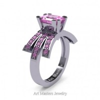 Victorian Inspired 14K White Gold 1.0 Ct Emerald Cut Light Pink Sapphire Wedding Ring Engagement Ring R344-14KWGLPS