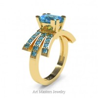 Victorian Inspired 14K Yellow Gold 1.0 Ct Emerald Cut Blue Topaz Wedding Ring Engagement Ring R344-14KYGBT
