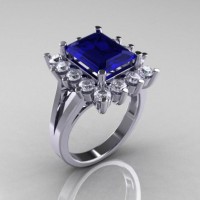 Modern Victorian 14K White Gold 4.0 CT Blue Sapphire Cubic Zirconia Engagement Ring R217-14KWGCZBS