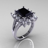 Modern Victorian 14K White Gold 4.0 CT Black Diamond Cubic Zirconia Engagement Ring R217-14KWGCZBD