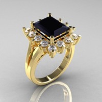 Modern Victorian 14K Yellow Gold 4.0 CT Black Diamond Cubic Zirconia Engagement Ring R217-14KYGCZBD
