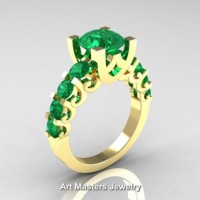 Modern Vintage 14K Yellow Gold 3.0 Carat Emerald Designer Engagement Ring R142-14KYGEM