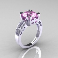 Modern Vintage 14K White Gold 3.0 CT Light Pink Sapphire Diamond Solitaire Ring R102-14KWGDLPS