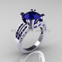 Modern Vintage 14K White Gold 3.0 Carat Blue Sapphire Solitaire Ring R102-14KWGBS