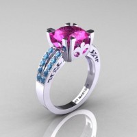 Modern Vintage 14K White Gold 3.0 CT Pink Sapphire Blue Topaz Solitaire Ring R102-14KWGBTPS