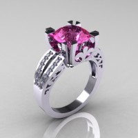 Modern Vintage 14K White Gold 3.0 CT Pink Sapphire Diamond Solitaire Ring R102-14KWGDPS