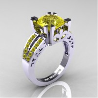 Modern Vintage 14K White Gold 3.0 Carat Yellow Sapphire Solitaire Ring R102-14KWGYS