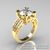 Modern Vintage 14K Yellow Gold 3.0 Ct Cubic Zirconia Diamond Solitaire Ring R102-14KYGDCZ