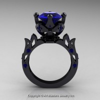 Modern Antique 14K Black Gold 3.0 Ct Blue Sapphire Solitaire Wedding Ring R214-14KBGBS