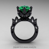Modern Antique 14K Black Gold 3.0 Ct Emerald Black Diamond Solitaire Wedding Ring R214-14KBGBDEM