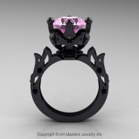 Modern Antique 14K Black Gold 3.0 Ct Light Pink Sapphire Black Diamond Solitaire Wedding Ring R214-14KBGBDLPS