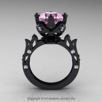 Modern Antique 14K Black Gold 3.0 Ct Light Pink Sapphire Diamond Solitaire Wedding Ring R214-14KBGDLPS