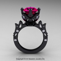 Modern Antique 14K Black Gold 3.0 Ct Rose Ruby Diamond Solitaire Wedding Ring R214-14KBGDRR