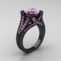 Modern Vintage 14K Black Gold 3.0 Ct Princess Light Pink Sapphire Engraved Engagement Ring R367P-14KBGLPS